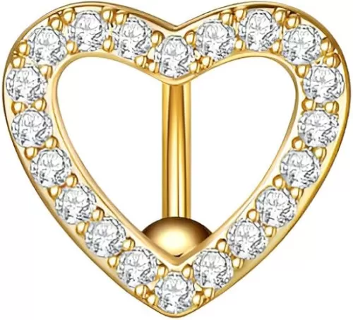 1 PC 14G Silver Love Heart Belly Button Rings with Clear Zircon Stainless steel Navel Reverse Hinged Hypoallergenic Piercing Jewelry for Women