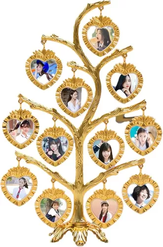 1 Set Photo Rack Hanging Photo Frames Tree Family Tree Picture Frame Stand Heart Shaped Photo Display Tree, Personalized Family Photo Frame Shows for 12 Photos Home Décor (Golden)
