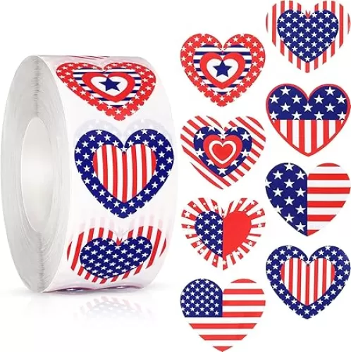 1000 Pieces American Flag Stickers Patriotic Label Star-Shaped Heart-Shaped Roll Sticker Self Adhesive Tag Seals Sticker Party Supplies for 4th of July Independence Day Decor(Heart-Shaped Style)