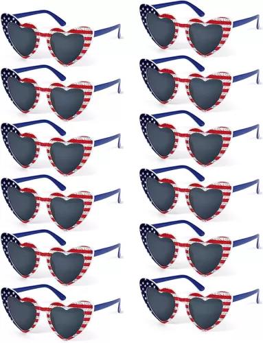 12 Pack 4th of July Sunglasses American Flag Sunglasses Heart Shaped Trendy Glasses Patriotic Party Favors Gifts for Women Men 4th of July Independence Day