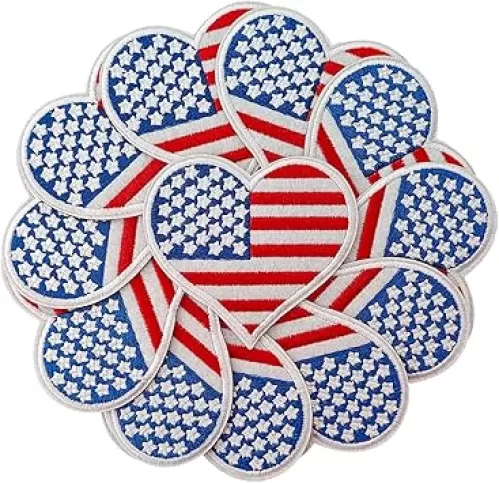 12Pcs Heart American Flag Patches, Suitable for Sportswear, Jerseys, Jeans, Undershirts, Hats and Backpacks