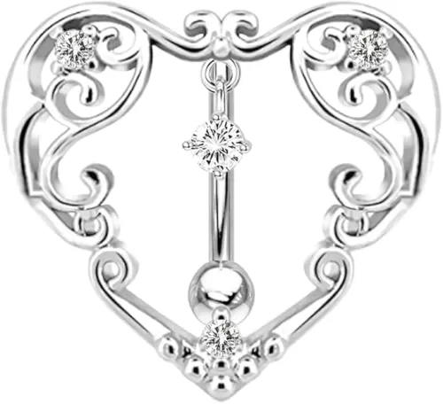 14G Heart Belly Button Ring 316L Inlaid CZ Crystal Heart Reverse Hinge Top Belly Ring Top Down Belly Button Ring Medical Steel Body Piercing Jewelry for Women