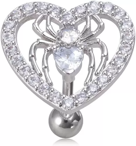 14G Heart Spider Reverse Belly Button Rings for Women Stainless Steel Cubic Zirconia Belly Navel Barbell Rings Belly Piercing Jewelry