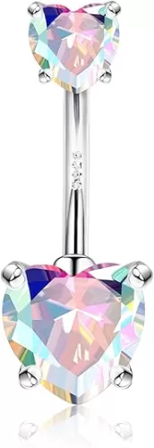 14G Sterling Silver Heart Belly Button Rings for Women Double Heart Belly Rings CZ Navel Rings Piercing Jewelry
