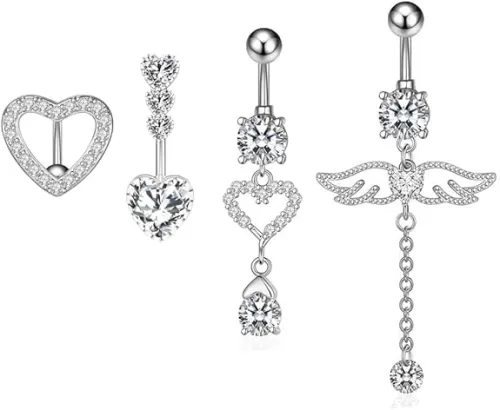 14G Surgical Steel Belly Button Rings Round/Love Heart Clear CZ Navel Curved Barbell Studs Sexy Body Piercing for women