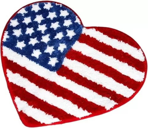 16in Patriotic American Flag Heart Shaped Bathroom Rugs Non Slip 4th of July Decorations Red White and Blue Stars and Stripes Bath Rug Washable Independence Day Welcome Mat for Front Door Home Decor
