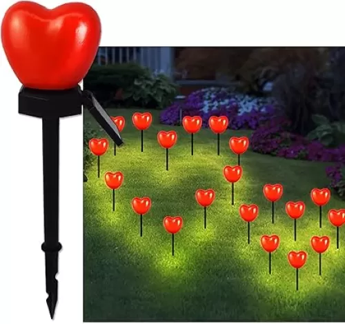 1PC Valentines Day Outdoor Decorations Lights -Solar Heart Garden Stakes Lights Outside, Atmosphere Light Ground Inserting Waterproof Landscape Garden LED Heart Light for Patio Garden Decor (Red)