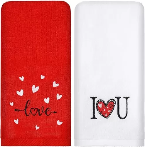 2 Pack Valentines Hand Towels Cotton 100% Embroidered Bathroom 13.7