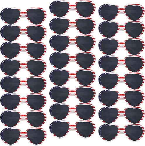 24 Pcs Heart Shaped American Flag Sunglasses Bulk USA Flag Glasses Retro Love Shaped Sunglasses for Women Men Independence Day Patriotic Party Decoration