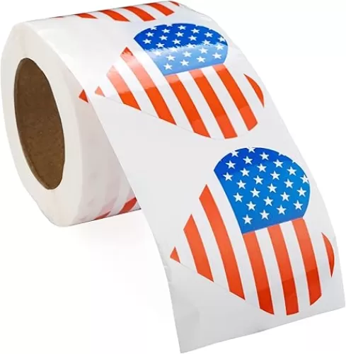 250 American Flag Heart Stickers -Patriotic Decals for Events, Celebrations, and Decorations -