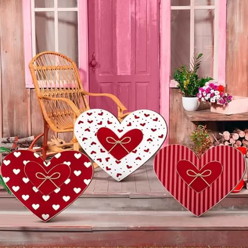 3 Pcs Valentine‘s Day Decorations for Home Outdoor, 15.75'' Pink Heart Wood Porch Standing Love Decor, Romantic Sign for Front Door, Garden, Patio, Home, Happy Valentine‘s Day Decoration