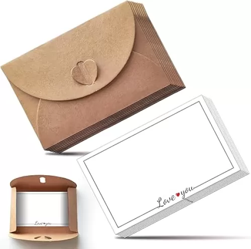 30 pcs Mini Envelopes with Cards Little Kraft Paper Envelopes with Heart Shaped Clasp Small Envelope with Love You Card Cards with Envelopes for Business Card Gift Cards Weddings Favors(4.1x2.8inch)
