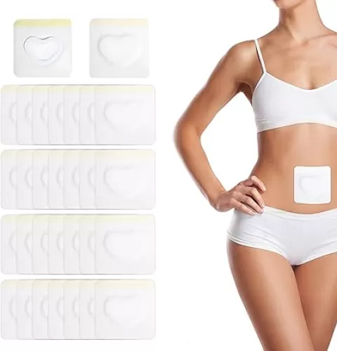 30Pcs Castor Oil Pack Wrap for Belly Button, Self-Adhesive Castor Oil Patches Disposable, Portable Highly Absorbent Belly Button Cover, Anti Massage Oil Leak, Heart-Shaped (Oil Not Included)