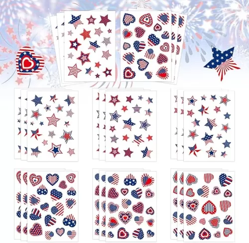 432Pcs Patriotic Stickers American Flag Print Star Heart Shaped Stickers 4th of July Red Blue White Label Decals for Independence Memorial Day USA Envelope Invitation Card Gift Tag Decor