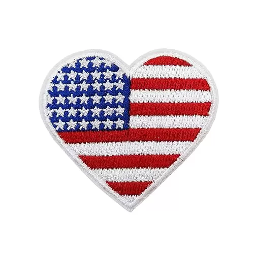 4th July Iron on Patch for Patriotic Shirts, US Flag Heart Patriotism Embroidered Iron On Patch