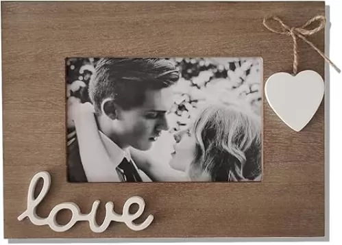 4x6 Love Picture Frame Wood Horizontal with Heart for Table Top and Wall Mounting-Distressed Wooden Photo Frame HD Glass Inside (wood)