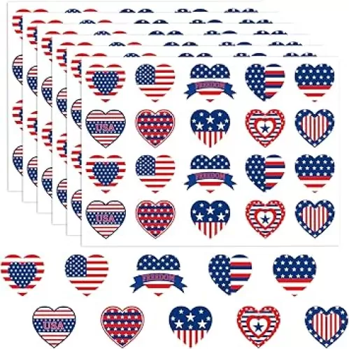 500Pcs Patriotic Stickers American Flag Stickers Self Adhesive Stars Stripes Heart Shaped Label Stickers Decal for Independence Day Envelope Invitation Card Gift Tag Party Decor
