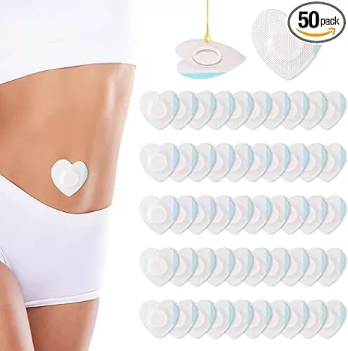 50pcs Castor Oil Wrap for Belly Button, Heart Shape Self-Adhesive & Highly Absorbent Castor Oil Wrap Pack for Belly Button Pad Patches Waterproof Disposable Cover Stickers (Oils Not Included)