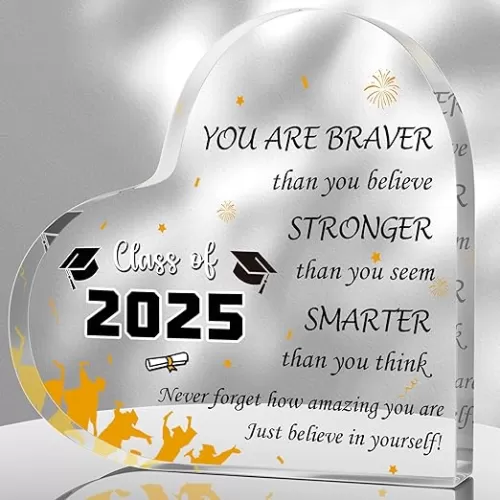 5.9 x 5.9 Inch Acrylic Graduation Gifts for Her Him, Heart Middle High College Class of 2025 Graduation Gift for Girls Boys, Son Daughter Inspirational Keepsake Gift Table Decor, Style C