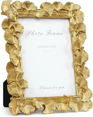 5x7 Picture Frame Vintage Gold Frames, Ornate Leaf Textured Hand-Crafted Resin with Glass Front, Gold Picture Frames for Tabletop Display, Retro Design Home Decor