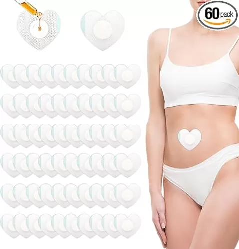 60pcs Castor Oil Wrap for Belly Button, 2.76x2.36 Inch Heart Shape Castor Patches Self-Adhesive & Highly Absorbent Belly Button Pads (Oil Not Included)