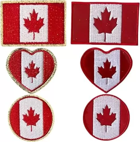 6PCS Reflective Rainbow Canada Flag Iron-on/Sew-on Embroidered Patches, Circular&Heart-Shaped Flag Patches for Clothes, Dress, Hat, Jeans, DIY Accessories