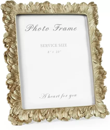 8x10 Picture Frame Vintage Gold Frames, Elegant Photo Frame with Glass Front, Palm Leaves Textured Hand-Crafted Resin Frame for Wall and Tabletop Display Home Decor