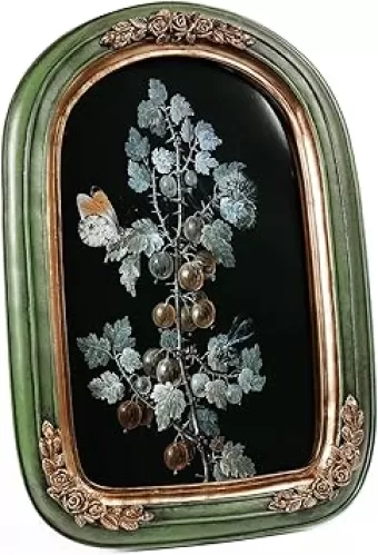 8x10 Vintage Picture Frame, Green Vintage Arch Frames, Ornate Gold Flower Textured Hand-Crafted Resin with Glass Front Antique Photo Frame for Wall and Tabletop Display
