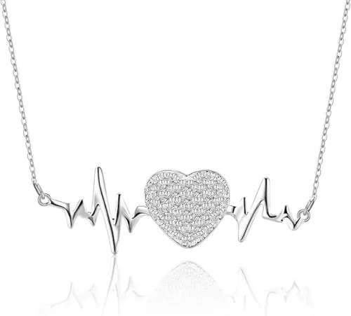Adjustable Sterling Sliver Love Heart Pendant Necklace for Women Hypoallergenic Lightweight Sparkling Cubic Zirconia Fashion Heart-Shaped Pendant Necklace for Mom Wife Sister