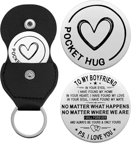 Aesnefe Pocket Hug Token Inspirational Reminder Gifts Mental Health Thinking of You Gift Self Love with PU Leather Keychain