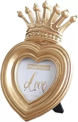 Alipis Vintage Picture Frame, 3Inch Luxury Gold Crown Photo Frame Decorative Heart Shaped Resin Frame Desktop Photo Display Frame Wall Hanging Picture Holder for Home, Office, Gallery