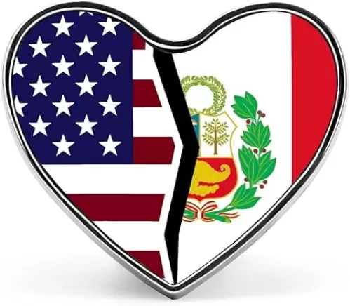American and Peruvian Flag Heart-Shaped Badge Pin Brooches Recognition Button Badges for Hats Jackets Shirts Decor