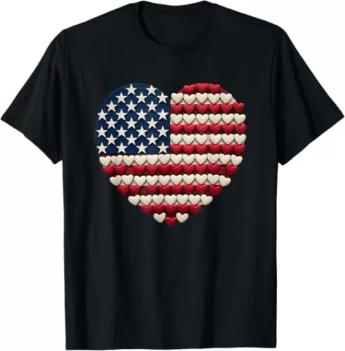 American Flag Heart Shape Stars Stripes T-Shirt