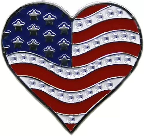 American Flag Heart Shaped Golf Ball Marker and USA Hat Clip