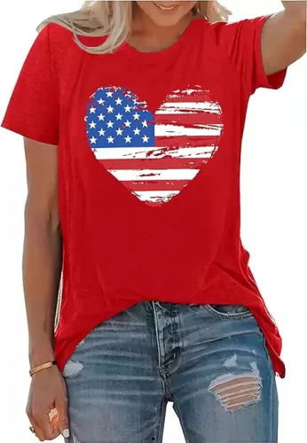 American Flag Heart Shirts for Women 4th of July T-Shirt Graphic Patriot Tee USA Flag Shirt Tops