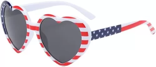 American Flag Heart Sunglasses, Polarized Patriotic USA Glasses 4th of July Accessories Independence Day Party Favor