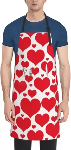 Apron with 2 Pocket Red Heart Waterproof Aprons for Women Men Kitchen Gardening