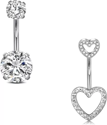 AVYRING 14G Stainless Steel Belly Button Rings for Women Belly Button Ring Hoop Clicker Opal Pink Heart CZ Silver Gold Navel Piercing Jewelry