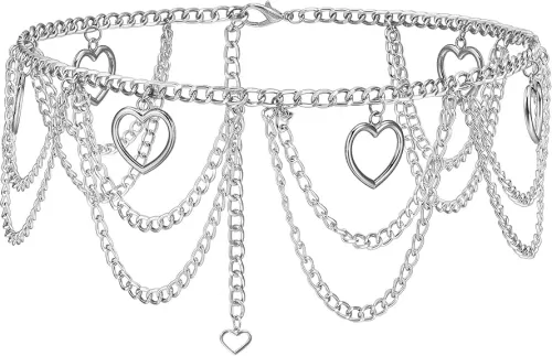 Ayliss Women Metal Chain Waist Belt - Multilayer Dress Belt With Heart Shape - Fashion Belly Dance Gift