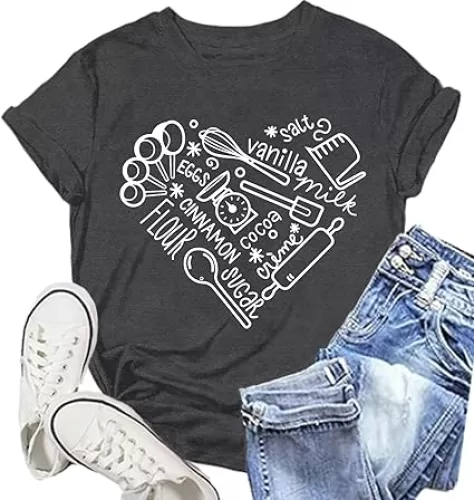 Baking Lover Shirts for Women Bakery Heart T-Shirt Baking Gifts Tee Shirt