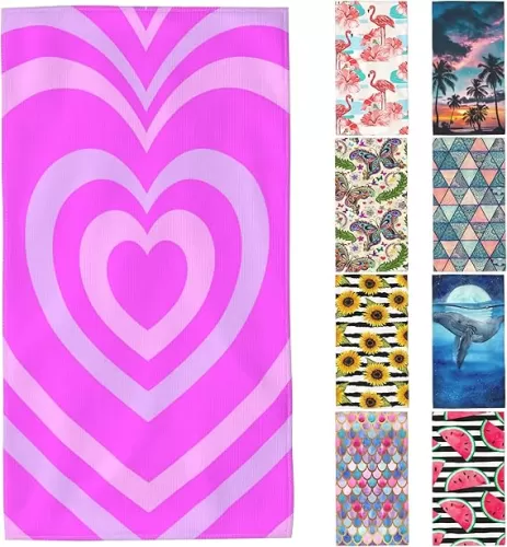 Beach Towel, Valentine's Day Pink Heart Tunnel Lightweight Compact Sand Free Quick Dry Oversized Pool Swimming Towels for Girls Women Adults, 29.5"×59"