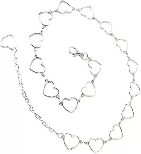 BESTYASH Fashionable Gothic Waist Chain Silver Belly Chains for Women Layered Trouser Heart Shaped Hollow