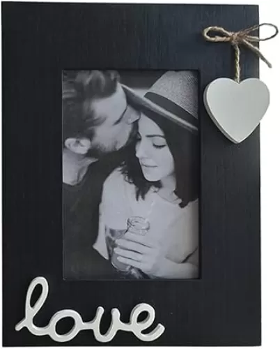 Black Wooden Picture Frame 4x6 for Love with Heart-Table Top and Wall Mounting Photo Frame 4x6 for Love Decoration (black&white)