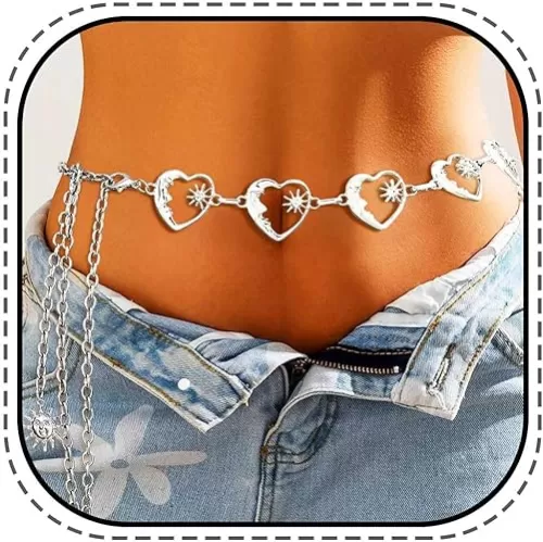 Boho Heart Waist Chain Silver Sun Belly Body Chain Beach Moon Body Accessories for Women