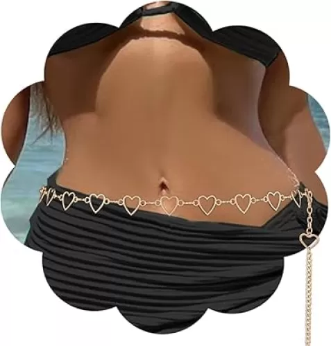 Boho Hearts Body Chains Gold Waist Chains Love Pendant Body Belly Chain Beach Bikini Rave Party Body Accessories for Women