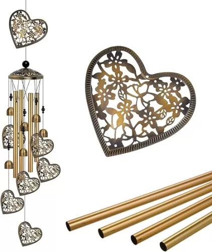 Bronze Hearts Wind Chimes Decor, Mobile Blessing Wind Bells Decorate, Sympathy Wind Catcher, Memorial Gifts for Mom, Grandma, Woman (/Outside/Indoor/Home/Room/Porch/Yard/Garden Decoration)