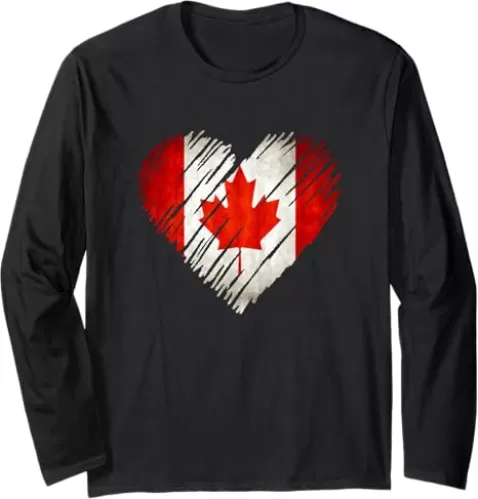 Canada Canadian Heart Shape Scribble Flag Long Sleeve T-Shirt