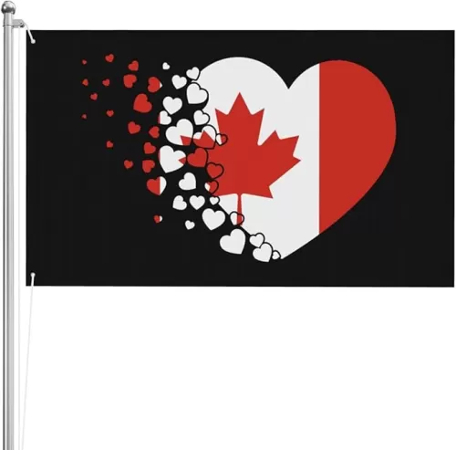 Canada Canadians Heart Shaped Flag 3x5 Ft Outdoor Flag 3 Ply Double Sided Durable Patio Indoor Decorative Flags Home Party Banners Welcome Flag
