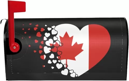 Canada Canadians Heart Shaped Flag Mailbox Cover Adsorbability Standard Size 21" X 18" / Large Size 25.5 X 21 Decorate Your Home'S Installation in The Garden Yard Lawn Mailbox Cover
