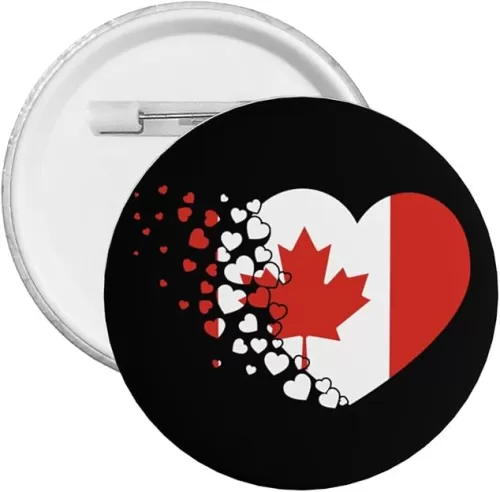Canada Canadians Heart Shaped Flag Pin Round Pins Brooches, Button Badges Decor For Backpacks And Shirts, Round Pins Patriotic Badge 1 Pc